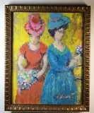 American School, Ladies Wearing Sunday Dresses, Gouache on paper
