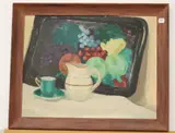 Still Life with Tray and Fruit by American School, 1949, Oil on board, offered Jun 2024
