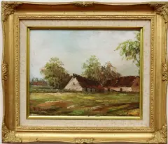 Theodore Robinson, Farm Dwelling, Oil on board