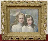 Portrait of Two Girls by American School, Oil on board, offered Jun 2024