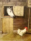 Alexander Yaron, White Horse and Chicken in Stable, 1984-5