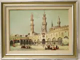 Main Courtyard of Al-Azhar Mosque in Cairo by Continental School, Oil convas, sold Jun 2024