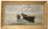 Andrea Coffa, Scene with Boats, 1878, Oil canvas