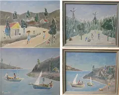 Fritz Lamothe, Four works -- Beach Scenes, Oil and wax on masonite board