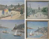 Fritz Lamothe, Four works -- Beach Scenes, Oil and wax on masonite board