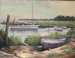 Gerald Hennesy, Afternoon View with Boats, Oil on canvas