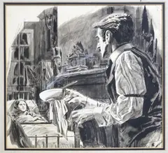 Isa Barnett, Soup Delivery, 1949, Barnett produced work in numerous kinds of media, including acrylic, charcoal, oil, pen and ink, watercolor, bronze, marble, and lithography
