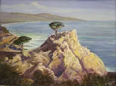 Alexander Yaron, Monterrey California Tree on Rock Cliff, 1979, Oil on canvas