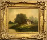 House by the Lake by English School, Oil on canvas, sold Aug 2024