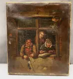 Northern European School, Three Figures by a Window, Oil on canvas