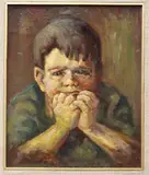 Uruguayan School, Portrait of a Worried Young Man, 2000, Oil on board