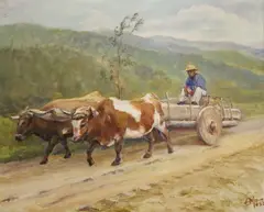 Alexander Yaron, Salvadoran Farmer with Cart, 1952, Oil canvas
