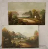 Pair of Landscapes by American School, Oil on canvas laid down to boards, sold Sep 2024