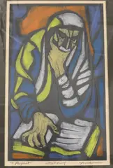 Irving Amen, Prophet, Woodcut with colors. "Artist Proof." Pencil signed and titled at base
