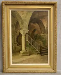 Giuseppe De Nittis, Interior Architectural Details of a Church, Oil on board