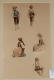 Jan Nowopacký, Studies of Children, 1861, Watercolor and pencil on paper