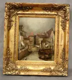 Dutch School, Market Day, Oil on board