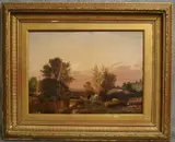 George Vicat Cole, River View in the late Afternoon, 19th century painting signed "Vicat Cole" lower right hand corner, Oil on canvas