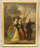 French School, The Afternoon Meeting, Oil on baord. indecipherable signature lower right