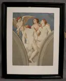 French School, Mythological Figures with Cupid, Watercolor and mixed media on paper
