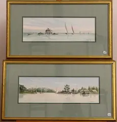 Yves Parent, Two Works: "Thomas Point Shoal Light" and "Harness Creek-South River", Watercolor on paper