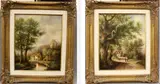 German School, Two works: Village Scenes, Oil on canvas
