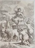 Giuseppe Zocchi, Ceres (Demeter) on a chariot drawn by lions receives offerings from peasants, Etching by Zocchi after Pietro da Cortona (Italian, 1597-1669)