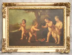 Francesco Albani, Untitled, Cherubs Playing with a Mask, 19th century (or earlier) oil on canvas artwork