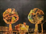 Silvia Villagrán, A Pair of Trees at Midnight, Oil on board