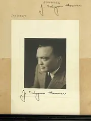 J. Edgar Hoover, Untitled, AUTOGRAPH SIGNED TYPED LETTER (WITH PHOTOGRAPH)