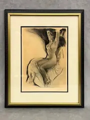 Carl August Bauer, Seated Female Nude, Black and white etching