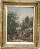 Picnic by the River by American School, Oil on canvas, sold Oct 2024