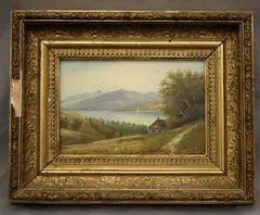 D.A. Fisher, Mountainous Lake Scene, 1893, Oil on board