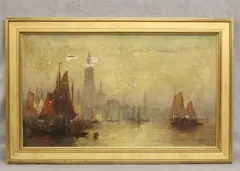 George Bunn, The River Scheldt and Antwerp, Oil on canvas