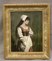 S. Jerome Uhl, Beautiful Lady at the Market, Oil on canvas