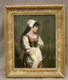 S. Jerome Uhl, Beautiful Lady at the Market, Oil on canvas