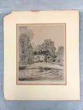 Louis Orr, Connecticut Scene with House and Water, Black and white etching