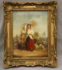 Jacob Thompson, Lady Carrying Wheat, Oil on board