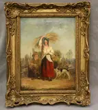 Jacob Thompson, Lady Carrying Wheat, Oil on board