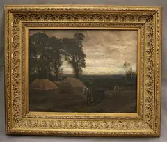 John Edward Goodall, Ploughing at Dusk, Oil on canvas