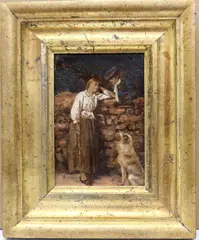 Continental School, The Courtship, Oil on board