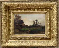 Continental School, Lady Walking Home, Oil on board