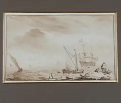 Dutch School, Scene with Merchant Ships, Watercolor on paper