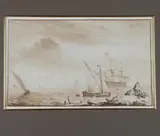 Dutch School, Scene with Merchant Ships, Watercolor on paper