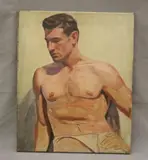 American School, Young Man at the Beach, [LGBTQ+ INTEREST], Oil on canvas