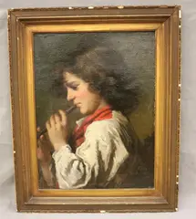 Antonio Zòna, Portrait of Child Playing a Pipe., 1872, Oil on canvas