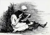 Albert Alcalay, Kids having Lunch, 1986, Ink signed and dated lower right hand corner