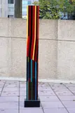 American School, Colorful Tower, Sculptural mixed media on wood artwork