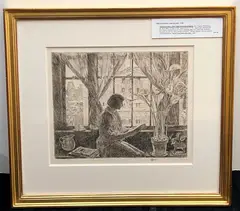 Childe Hassam, Virginia at a New York Winter Window, 1934, Black and white etching on wove paper