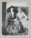George Bellows, Emma and Marjorie on Sofa, 1921, Plate signed "GB." Pencil annotation that it was printed by Bolton Brown and pencil signed by the artist (lower right)